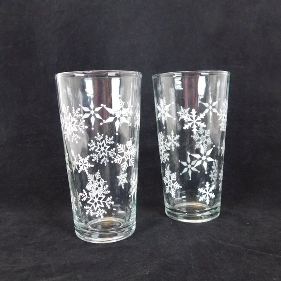 KIG Other - Lot of 2 KIG Indonesia 16 oz Glass Tumbler White Snowflake Pattern Vintage